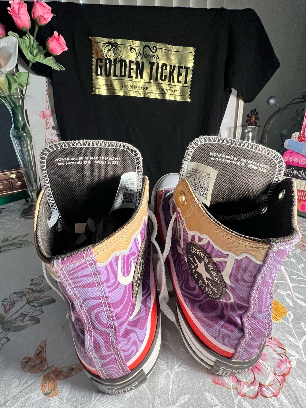Converse x Wonka All Star Candy Swirl High-Top Sneakers w/Golden Ticket Accents - Picture 12 of 16